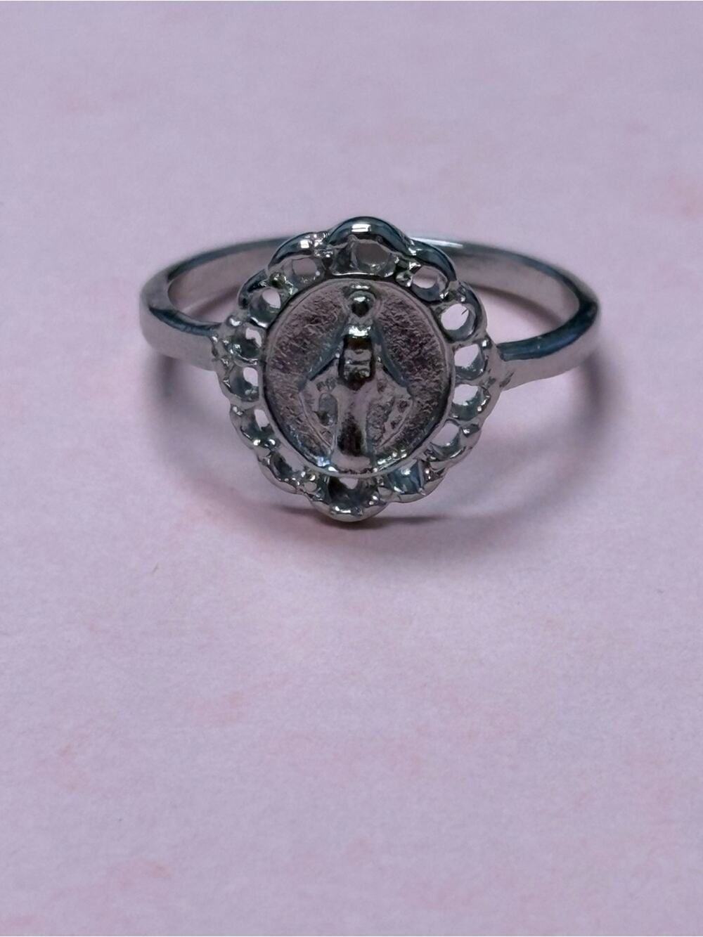 Silver Tone Virgin Mary Halo Ring – Size 4 / 15mm – NWOT ✨🙏